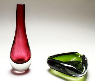 Italian Venetian Murano Sommerso Glass Bowl & Vase