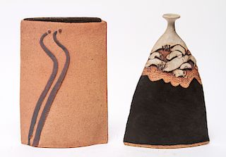 Illegibly Signed Modern Pottery Vases, 2