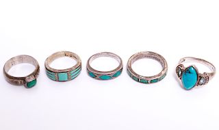 South Western Navajo Silver & Turquoise Rings 5