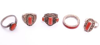 South Western Navajo Silver & Red Coral Rings 5