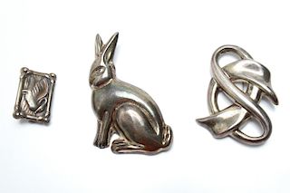 Sterling Silver Brooches incl. Rabbit & Swan, 3