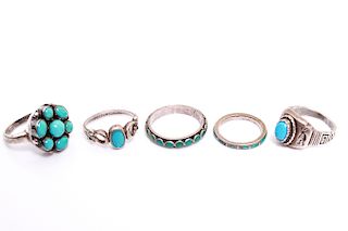 South Western Navajo Silver & Turquoise Rings 5