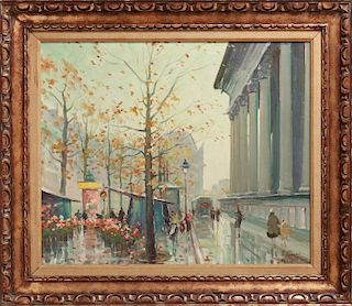 Henri Renard "Parisian Cafe Street Scene" Oil