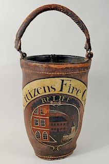 Antique American Painted Leather Fire Bucket