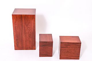Modern Walnut Veneer Display Pedestals, Group of 3