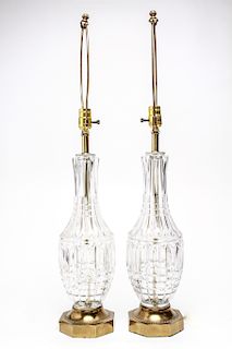 Cut Glass Amphora Form Table Lamps, Pair