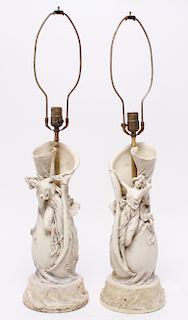 Art Nouveau Figural Composite Lamps, Pair