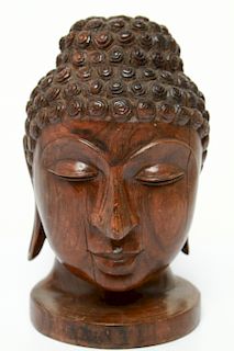 Thai Ayutthaya Manner Carved Wood Buddha Head