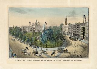 View of the Park, Fountain & City Hall, N.Y. 1851 - Currier & Ives
