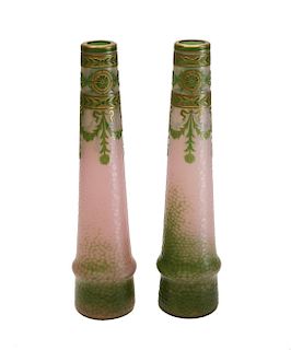 Pair Baccarat Art Glass Candlesticks