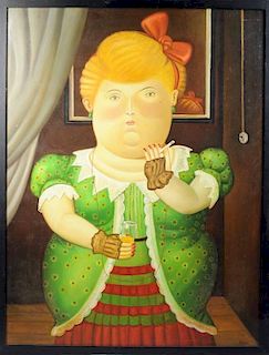 Manner of Fernando Botero, "Lady" O/C