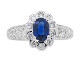 Estate 18k Diamond & Blue Sapphire Halo Ring
