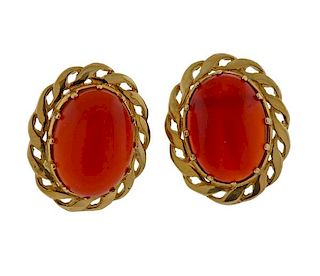 14k Gold Carnelian Earrings 