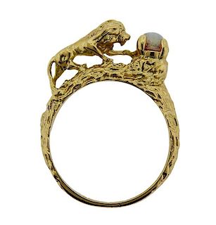 14K Gold Opal Lion Ring