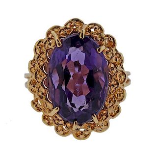 14K Gold Purple Stone Oval Ring