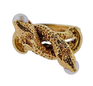 14K Gold Pearl Snake Knot Ring
