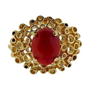 14K Gold Red Stone Ring