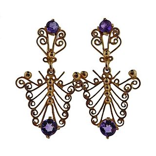 14k Gold Purple Stone Earrings 