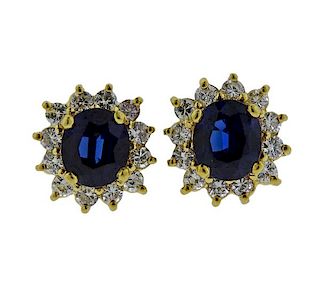 18k Gold Diamond Blue Stone Earrings 