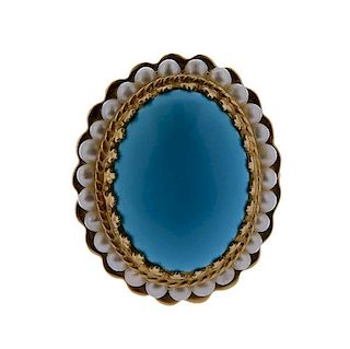 14K Gold Blue Stone Pearl Ring