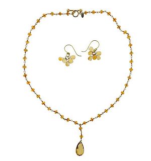 Tiffany &amp; Co 18K Gold Citrine Earrings Necklace 