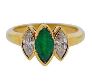 18K Gold Marquise Diamond Emerald Ring