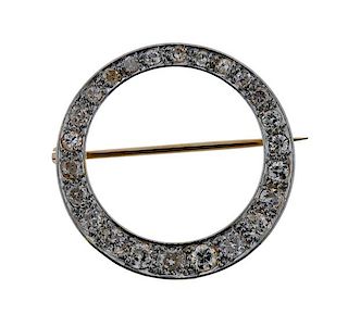 18K Gold Platinum Diamond Circle Brooch Pin