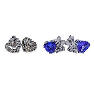 14k 18k Gold Diamond Tanzanite Stud Earrings Lot 2pc