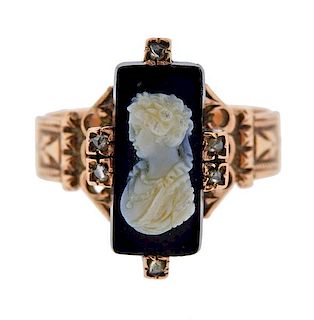 Antique Victorian 14k Gold Hardstone Cameo Ring 