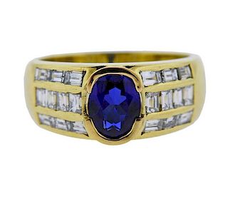 18k Gold Sapphire Diamond Ring 