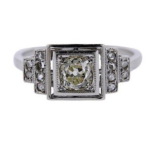 French Art Deco Platinum Old Mine Diamond Ring 