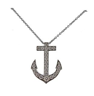 Tiffany &amp; Co Platinum Diamond Anchor Pendant Necklace 