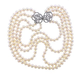 Gold Diamond Pearl Multi Strand Necklace
