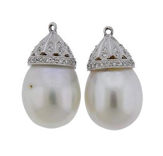 18k Gold Pearl Diamond Earrings Jacket Pendants 
