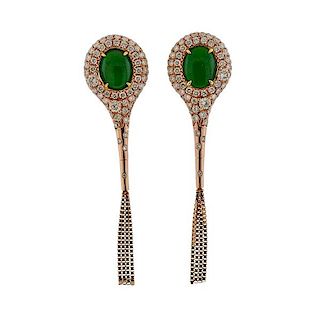14k Gold Green Gemstone Diamond Earrings 