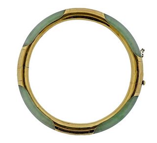14K Gold Jade Bangle Bracelet