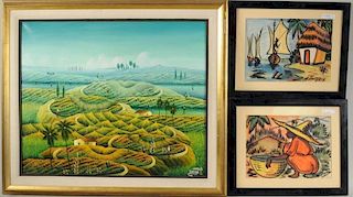 C.Torchon "Haitian Landscape" w/Two Watercolors