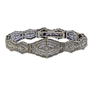 Art Deco Filigree 14K Gold Diamond Bracelet