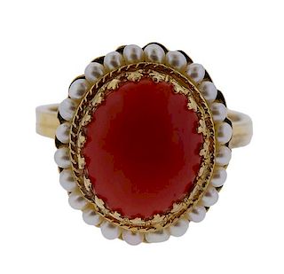 14K Gold Coral Pearl Ring