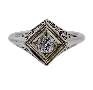 Art Deco Filigree 14K Gold Diamond Ring