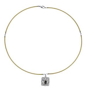 Charriol 18k Gold Steel Diamond Topaz Pendant Necklace