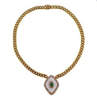 Fred Paris 18K Gold Diamond Emerald Crystal Necklace