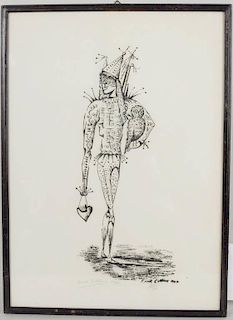 Cecil Collins "Court Jester w/Owl & Heart" Etching