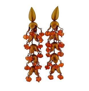 Antonio Bernardo 18K Gold Orange Stone Dangle Earrings