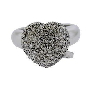 Tous 18K Gold Diamond Heart Charm Ring