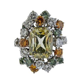 18k Gold Multi Color Diamond Gemstone Ring 
