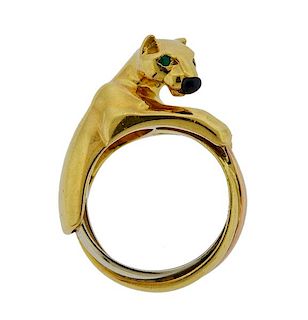 Cartier Panthere 18k Gold Tsavorite Onyx Ring 