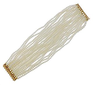 14K Gold Pearl Multi Strand Bracelet