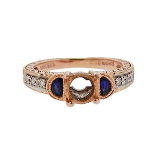 14K Gold Diamond Blue Stone Engagement Ring Mounting