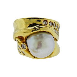 Misani 18K Gold Diamond Pearl Ring